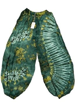 Sacred Threads Wide-Leg Tie-Dye Pants in Sage Greenwood 6222. BL/OR
